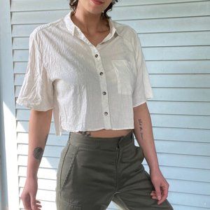 Silence + Noise white crop linen blouse